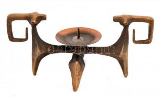 Szabó Gyula (?-): Retro iparművész talpas réz gyertyatartó, kopott, jelzett (Szabó Gy.), m: 9,5 cm, ...