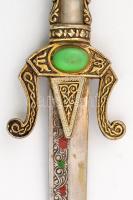 Fém gyertya koppintó, h: 35 cm + Fém díszes levélbontó tőr, festésekkel, h: 22,5 cm