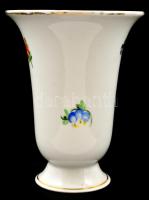 Herendi virágmintás porcelán váza, kézzel festett, jelzett (tanuló), kopott, m: 13 cm