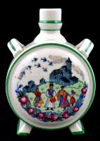 Zsolnay porcelán pálinkás kulacs, matricás, jelzett, egészen apró kopásnyomokkall, m: 12,5x6 cm