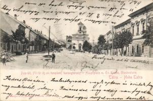 Poprád main square, church, bell tower