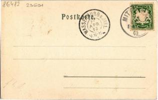 1903 Mittenwald, Leutaschklamm, Mite / wooden bridge, waterfall