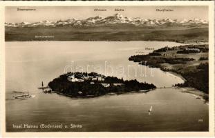 Insel Mainau (Bodensee) u. Säntis / general view, mountains, steamship. Verlag Karl Alber Nr. 6123.