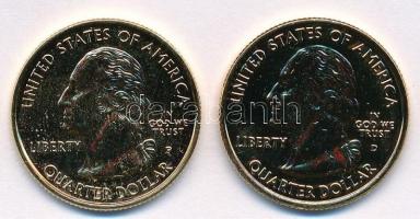 Amerikai Egyesült Államok 1999P 1/4$ "50 állam - Delaware" aranyozva + 2001D 1/4$ "50...