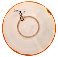Festett, mázas kerámia fali tál, apró kopásokkal, d: 28 cm