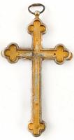 Ortodox stílusú fém kereszt, hiányos díszítéssel, 13,5×7,5 cm