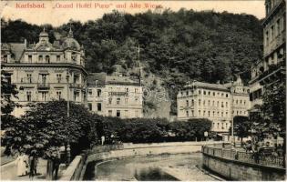 1913 Karlovy Vary, Karlsbad; Grand Hotel Pupp und Alte Wiese / hotel, street view. Brück & Sohn