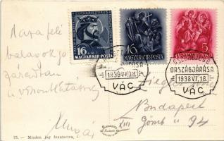 1938 Vác, Székesegyház, Hősök szobra, emlékmű, Vasútállomás, automobil, Duna-part, gőzhajó, Fegyinté...