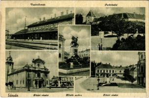 1950 Sárvár, Vasútállomás, park, Nádasdy vár, Fő tér, Hősök szobra, emlékmű (EK)