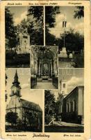 1944 Jászladány, Hősök szobra, emlékmű, Országzászló, Római katolikus templom, főoltár, belső, Római katolikus iskola (EB)