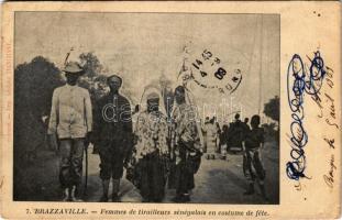 1909 Brazzaville, Femmes de tirailleurs sénégalais en costume de féte / African festive attire, folklore (EB)