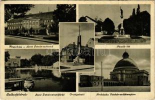 1950 Székesfehérvár, Megyeháza, Szent István szobor, Országzászló, Püspök kút, Szent István strandfürdő, Prohászka Ottokár emléktemplom (Rb)