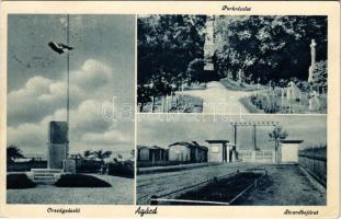 1933 Agárd (Gárdony), Országzászló, Park, Strandbejárat. Nagy Vendelné kiadása (EK)