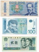 Vegyes 3 db-os bankjegy tétel, benne csehszlovák, szerb és kínai darabbal T:I,III Mixed 3pcs of banknote lot, including Czechoslovakian, Serbian and Chinese ones C:Unc,F