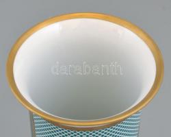 Hollóházi porcelán váza. Szász Endre dekorjával díszített, kézzel aranyozott 21 karátos arannyal. Je...