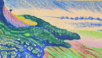 Somogyi Győző (1942-): Balatonfelvidék (Salföld környéke). Kréta, papír, jelzett a hátoldalán. Prove...