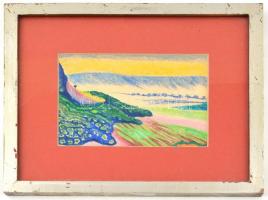 Somogyi Győző (1942-): Balatonfelvidék (Salföld környéke). Kréta, papír, jelzett a hátoldalán. Prove...