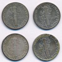 Amerikai Egyesült Államok 1940-1945. 1D Ag "Mercury" (4xkfl) T:2- 
USA 1940-1945. 1 Dime ...