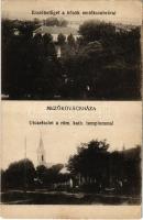 1925 Mezőkovácsháza, Erzsébetliget a Hősök szobrával, emlékmű, utca részlet, római katolikus templom. Horváth András kiadása (EK)