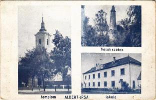 1950 Albertirsa, Templom, Hősök szobra, emlékmű, iskola. Bori Erzsébet dohányáruda kiadása (EB)