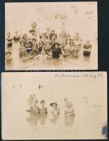 1913 Cirkvenica, Kiskorpád, fürdőzők csoportképe, 2 db fotó, 9×12 és 9×14 cm
