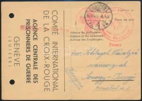 1945 Vöröskeresztes levelezőlap, hajtott, lyukasztott