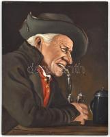 Jelzés nélkül: Pipázó-söröző úr. Olaj, karton, 30x24 cm