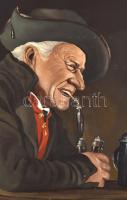 Jelzés nélkül: Pipázó-söröző úr. Olaj, karton, 30x24 cm