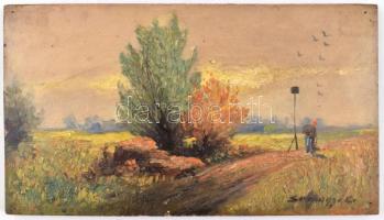 Somogyi E. jelzéssel: Hazafelé. Olaj, fa, 18x31,5 cm