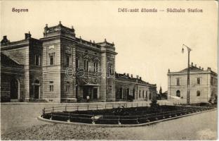 Sopron, Délivasút állomás, Győr-Sopron-Ebenfurti Vasút (GySEV) vasútállomás. Blum Náthán és Fia kiadása 6509. / Südbahn Station