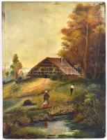 Olvashatatlan jelzéssel: Földmunkások. Olaj, karton, sarkaiban kissé sérült, 40x29,5 cm