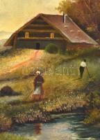 Olvashatatlan jelzéssel: Földmunkások. Olaj, karton, sarkaiban kissé sérült, 40x29,5 cm