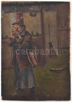 Balogh (90.?) jelzéssel: Pipázó. Olaj, karton, fára kasírozva, 46×32 cm