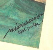 Smiánich (?) Alajos 1941. jan. 13. jelzéssel: Botra akadt cipő (Pecázók karikatúra). Akvarell, tus, ...