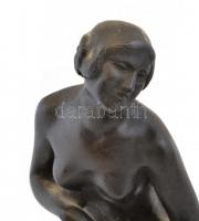 Pongrácz (Popper) B. Szigfrid (1872-1929): Akt kis faun gyerekkel. Bronz, m: 37 cm + márvány talapza...