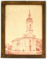 Bartus Ödön (1888-1950): Miskolc belvárosi evangélikus templom. Pasztell, papír. Jelzett. 31x23 cm K...