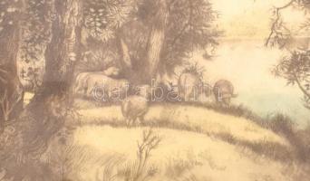 Remsey Jenő (1885-1980): Erdőszéle. Rézkarc, papír, jelzett, üvegezett fa keretben, 29,5x39 cm