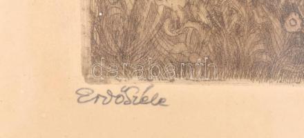 Remsey Jenő (1885-1980): Erdőszéle. Rézkarc, papír, jelzett, üvegezett fa keretben, 29,5x39 cm