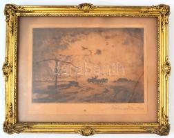 Mutzinger Dénes: Alföldi táj 1934 Rézkarc, papír. Jelzett, 16x25 cm Üvegezett keretben