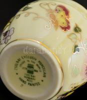Zsolnay porcelán pillangómintás porcelán mini kaspó, kézzel festett, jelzett, hibátlan, m: 6 cm