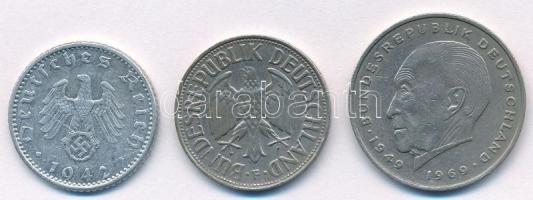 Német Harmadik Birodalom 1942A 50pf Al + NSZK 1969F 1M Cu-Ni + 1969F 2M Cu-Ni T:1-
German Third Rei...
