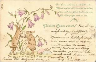 1899 Fröhliche Ostern wünsch / Easter greeting, dancing rabbits. Emb. No. 43.