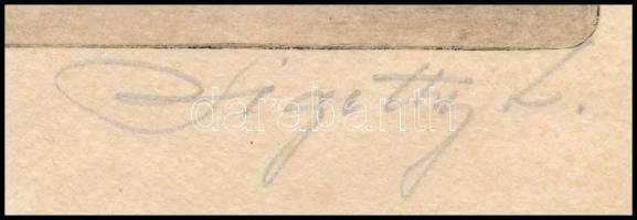 Szigethy L. jelzéssel: Horgász. Rézkarc, papír, jelzett, papír ba széle sérült, rézkarc ép. 24x31 cm