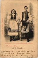 1899 Pozdrav z Uher. Slovensky kroj z okolí Trencínskych Teplic (Dle podobizny). Vydrává tel. jed. Sokol v Budapesti / Felvidéki népviselet Trencsénteplicből / Upper Hungarian folklore from Trencianske Teplice