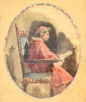 Kéméndy Jenő (1860-1925): Bíboros portréja. Akvarell, papír, foltos, jelzett (Kéméndy J. München 1897), üvegezett fa keretben, 18,5x14,5 cm