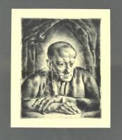 Aba-Novák Vilmos (1894-1941): Tarjáni Simkovics Jenő portréja. Rézkarc, papír, jelzés nélkül, restaurált, üvegezett keretben, 24,5x17,5 cm