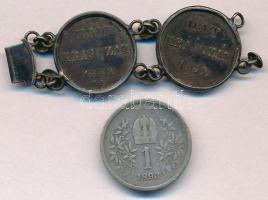 1849NB 6kr Ag (2x, mindkettő Ag foglalatban) + Ausztria 1893. 1K Ag "Ferenc József" T:3
H...