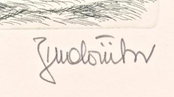 Budai Tibor (1946-): Város részlet. Rézkarc, papír, jelzett, 19x29,5 cm