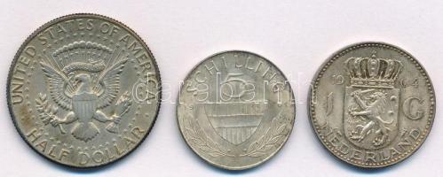Vegyes: Amerikai Egyesült Államok 1967. 1/2$ Ag "Kennedy" + Ausztria 1961. 5Sch Ag + Holla...