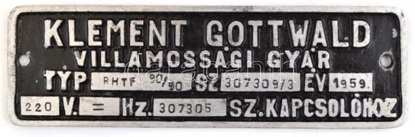 1959 Klement Gottwald (Ganz) villamossági gyár fémtáblája 3,5x12cm